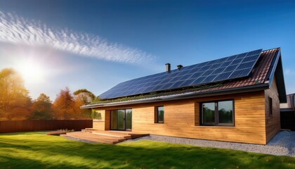 Obraz premium A hybrid system of solar power and insulated walls providing warmth to a house in a sustaina