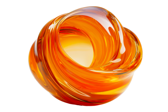 Orange glass torus knotted object, abstract shape, cut out transparent - Powered by Adobe