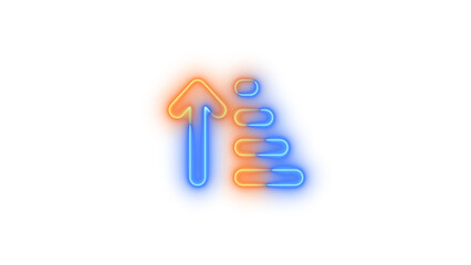 Neon arrow up short wide symbol icon blue brown color glowing with transparent background