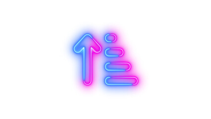 Neon arrow up short wide symbol icon blue pink color glowing with transparent background