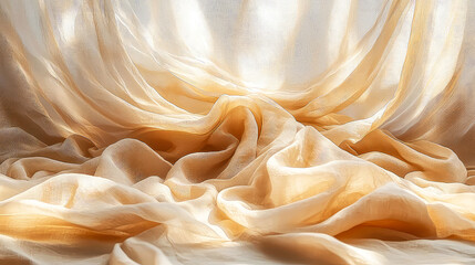Sunlit Beige Fabric Drapery: Elegant Texture and Soft Light