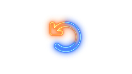 Fototapeta premium Neon arrow-rotate-left symbol icon blue brown color glowing with transparent background