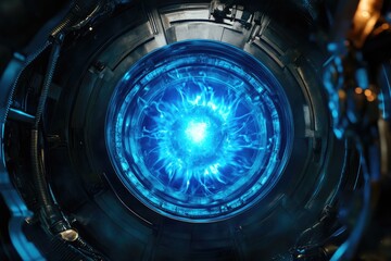 Futuristic Engine Core Glowing Blue,  Complex Machinery Background
