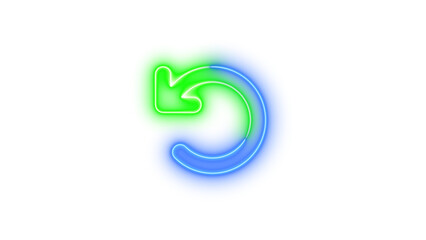 Neon arrow-rotate-left symbol icon blue green color glowing with transparent background