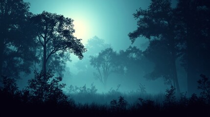 Fototapeta premium Moonlight shines through the Branches of Halloween Trees, creating an eerie scene