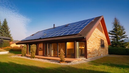 Obraz premium A hybrid system of solar power and insulated walls providing warmth to a house in a sustaina