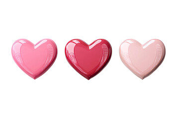 Glossy hearts in pink and red, shiny surface for design, cut out transparent