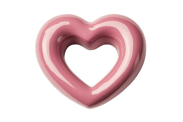 Pink hollow heart shape with glossy surface, cut out transparent