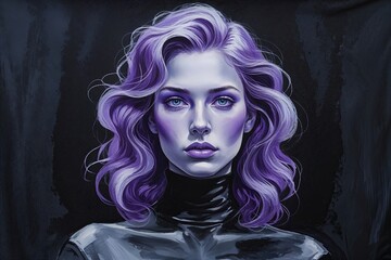 Hand-Painted Dark Fabric Portrait in Cool Grey and Violet Tones