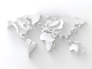Naklejka premium A clean white three dimensional paper map of the world