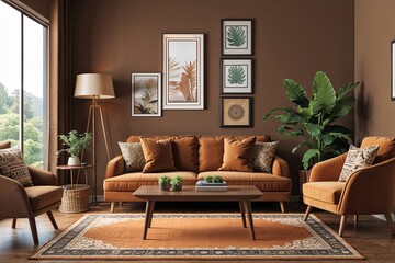 Cozy Brown Living Room Vector Design for Furniture Showcase and Digital Marketing Banner