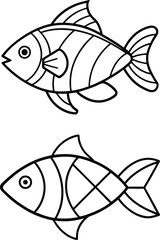 Stylized Tropical Fish, Hand-Drawn Fish Illustration – Printable Coloring Sheet And Abstract Line Art Fish - Black and White Coloring Page