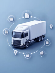 Logistics truck with network icons on blue background