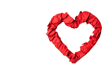 Red Heart Made of Crumpled Paper on Black, cut out transparent