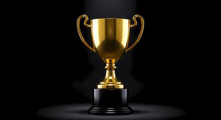 Golden trophy, 3D rendering, in gold and black colors, representing victory and achievement