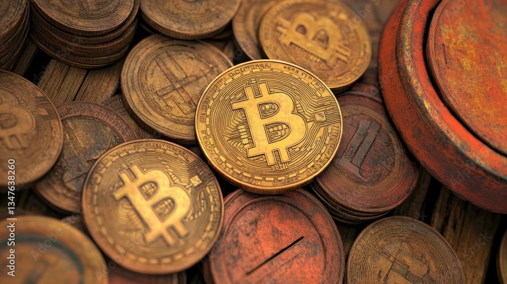 Poster decentralized business is the context for a 3d rendering that represents bitcoin cryptocurrency as g