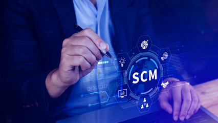 SCM concept, Supply Chain Management, Logistic and transport, Communication network. organizing and...