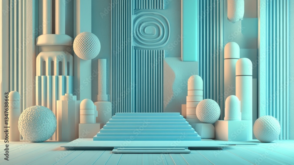 Poster transparent shapes are set against a blue surface, creating a cutting-edge tech aesthetic in a 3d re