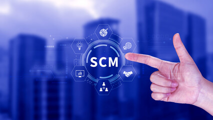 SCM concept, Supply Chain Management, Logistic and transport, Communication network. organizing and...