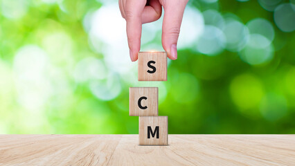 SCM concept, Supply Chain Management, Logistic and transport, Communication network. organizing and controlling resources to meet the needs of customers.