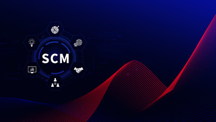 SCM concept, Supply Chain Management, Logistic and transport, Communication network. organizing and controlling resources to meet the needs of customers.