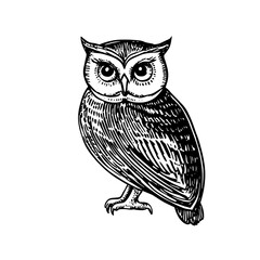 Fototapeta premium Intricate engraved illustration of an owl showcasing vintage charm and artistic detail for tattoo design enthusiasts