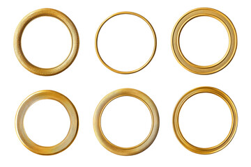 Six Golden Frames, Circle Round, Isolated on Black, cut out transparent