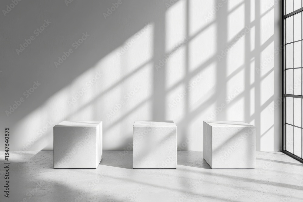 Poster a 3d rendering of an empty podium or pedestal on a white background with a box stand concept, also d