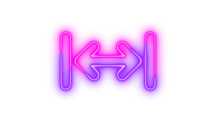 Neon arrows left right to line symbol icon pink purple color glowing with transparent background