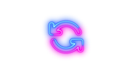 Neon arrows rotate symbol icon blue pink color glowing with transparent background