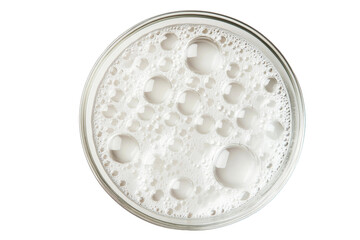 Glass of frothy white liquid with bubbles, cut out transparent