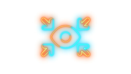 Neon arrows to eye symbol icon brown cyan color glowing with transparent background