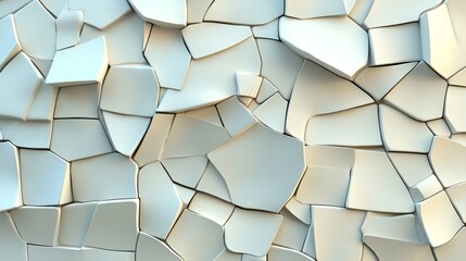 Modern light surface with geometric shapes, specifically tetrahedrons, forming a white 3D banner