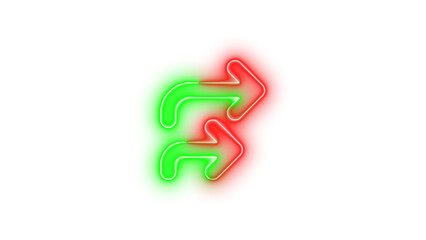 Neon arrows turn right symbol icon green red color glowing with transparent background