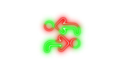 Neon arrows turn to dots symbol icon green red color glowing with transparent background