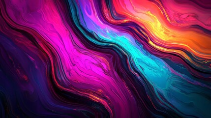 Obraz premium Wavy neon lines come together to form a tunnel in this 3D render, complete with streaks of orange, pink, and turquoise