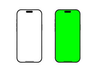 Smartphone mockup models set with white empty and green touch screen, cell phone mockup. Modern smartphones for advertising and user interface design isolated on white background