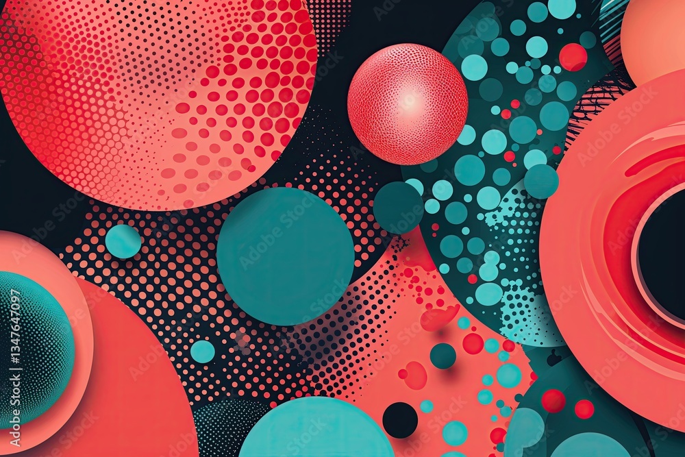 Poster dynamic halftone coral and teal abstract background for striking web presence and innovative design 