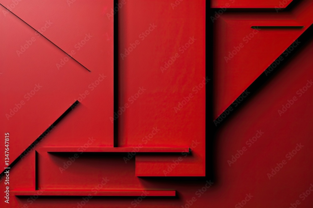 Poster vibrant red background with dynamic asymmetrical lines and edges