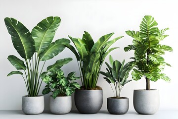 Fototapeta premium Set of potted plants with large leaves