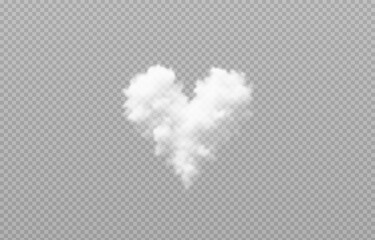 Vector realistic cloud with heart, smoke or fog on isolated transparent background. Cloud png. Smoke png