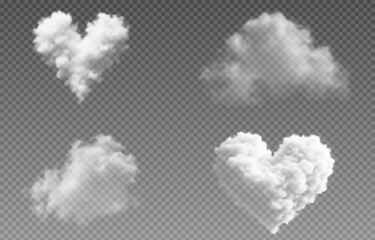 Vector realistic cloud with heart, smoke or fog on isolated transparent background. Cloud png. Smoke png
