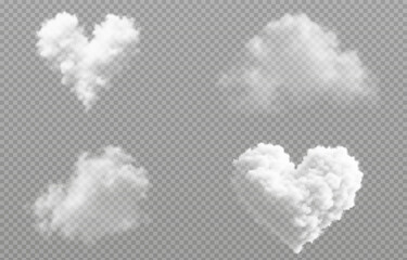 Vector realistic cloud with heart, smoke or fog on isolated transparent background. Cloud png. Smoke png
