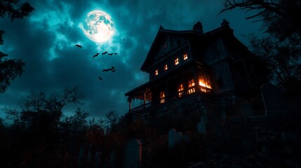 Haunted Mansion Under a Spooky Full Moon