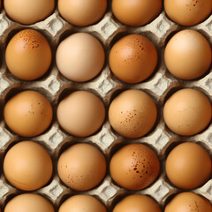 Seamless pattern of a basket with brown eggs, texture. eggs in a box