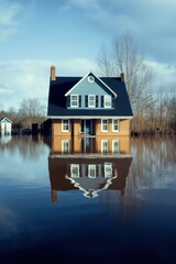 Fototapeta premium Devastating scene of flood disaster. Global climate change.