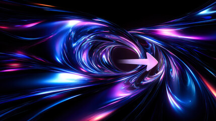Abstract swirl of vibrant blue and purple light creates a mesmerizing digital wave in a dark atmosphere