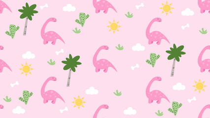 Dinosaurs seamless pattern background. Cute Dinosaurs illustration pattern. Cartoon Dinosaurs background. Perfect for fashion clothes, shirt, fabrics, textiles, wallpaper, decor, print, packaging.