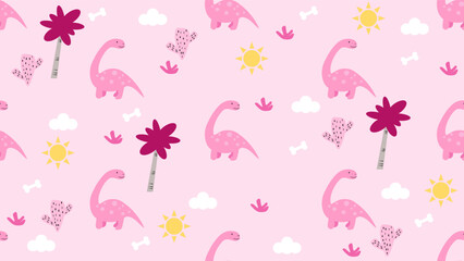 Dinosaurs seamless pattern background. Cute Dinosaurs illustration pattern. Cartoon Dinosaurs background. Perfect for fashion clothes, shirt, fabrics, textiles, wallpaper, decor, print, packaging.