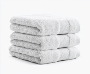 Stack of white towels in bright light. Clean, minimalistic style perfect for hotel, spa, or personal care themes.

